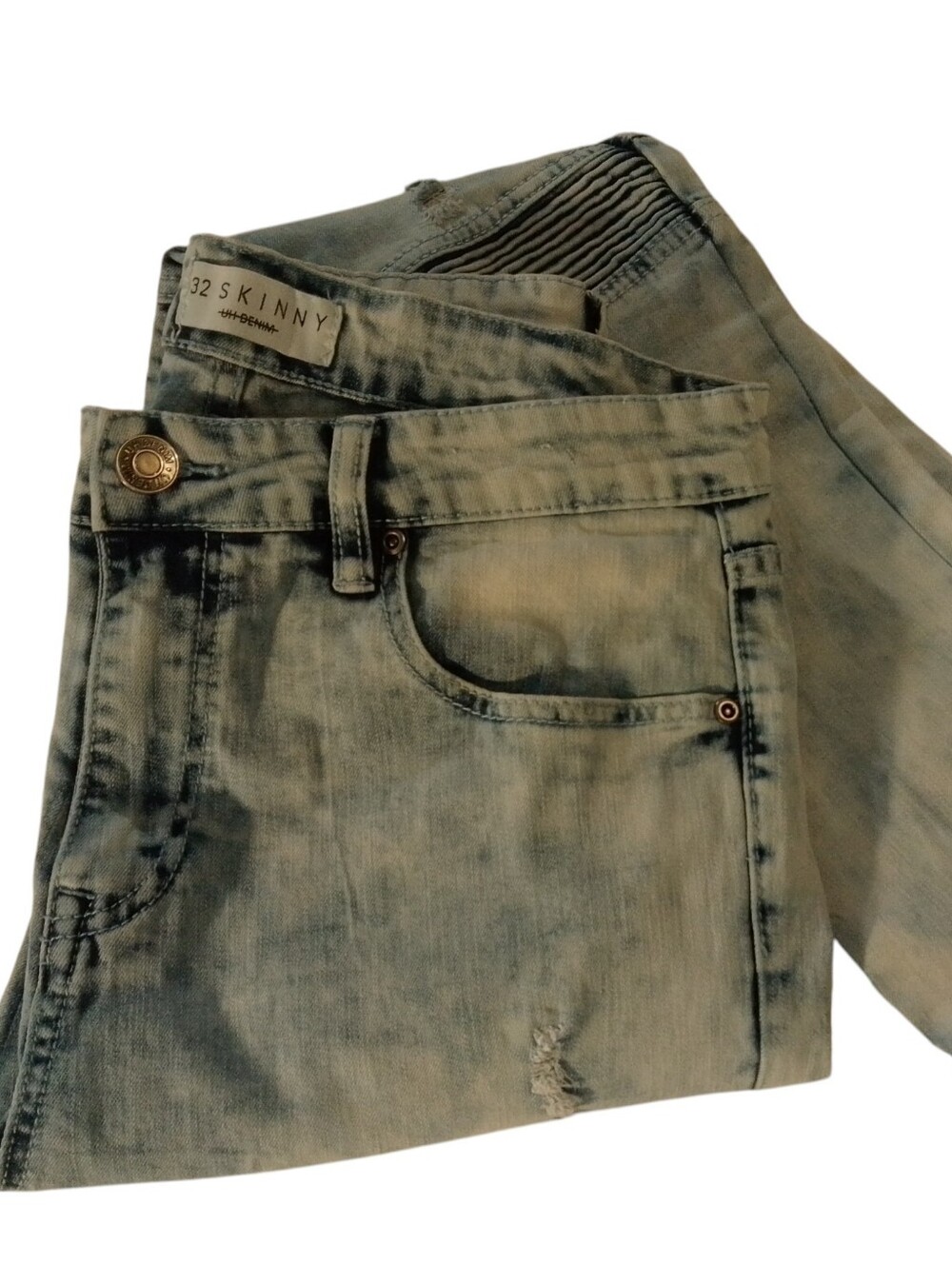 Women’s Acid Wash Moto Skinny Jeans – Size 32